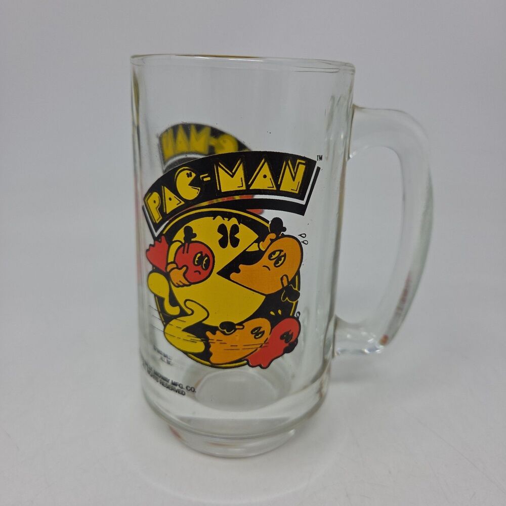 Pacman Glass Mug, Pacman Beer Mug, Vintage 1982, Bally Midway